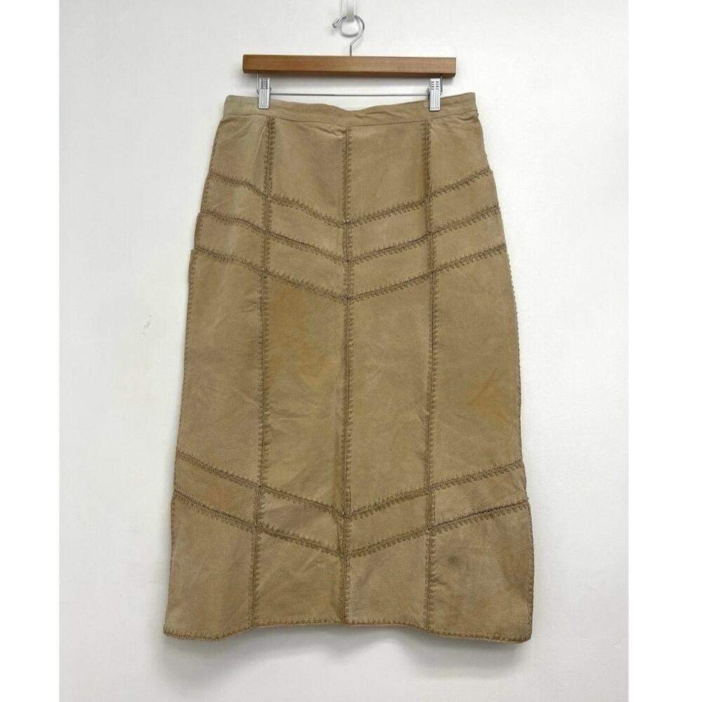 Vintage Suede Leather Skirt Western Boho Festival Cowgirl Patchwork Panels XL
